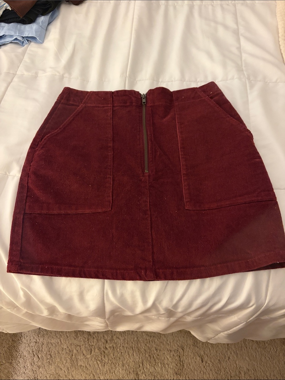 wild fable Burgundy Corduroy A-Line Mini Skirt with Front Pockets